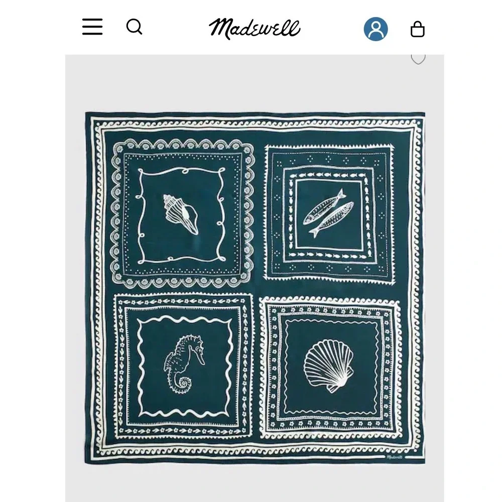 Madewell Silk Bandana Scarf Women OS Teal New Sea Shell Nautical NS765